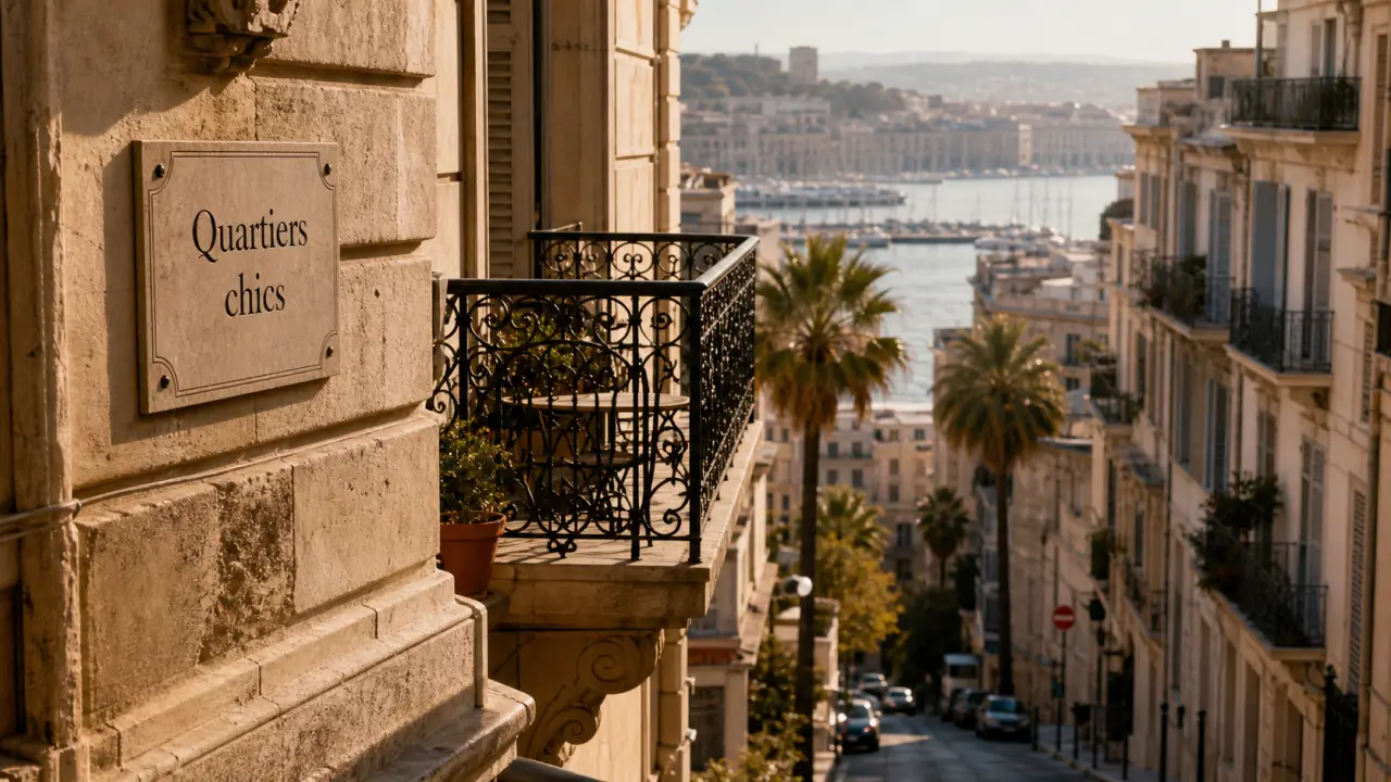 Quartiers chics Marseille : 7e, 8e et rue Paradis, vue mer depuis une rue