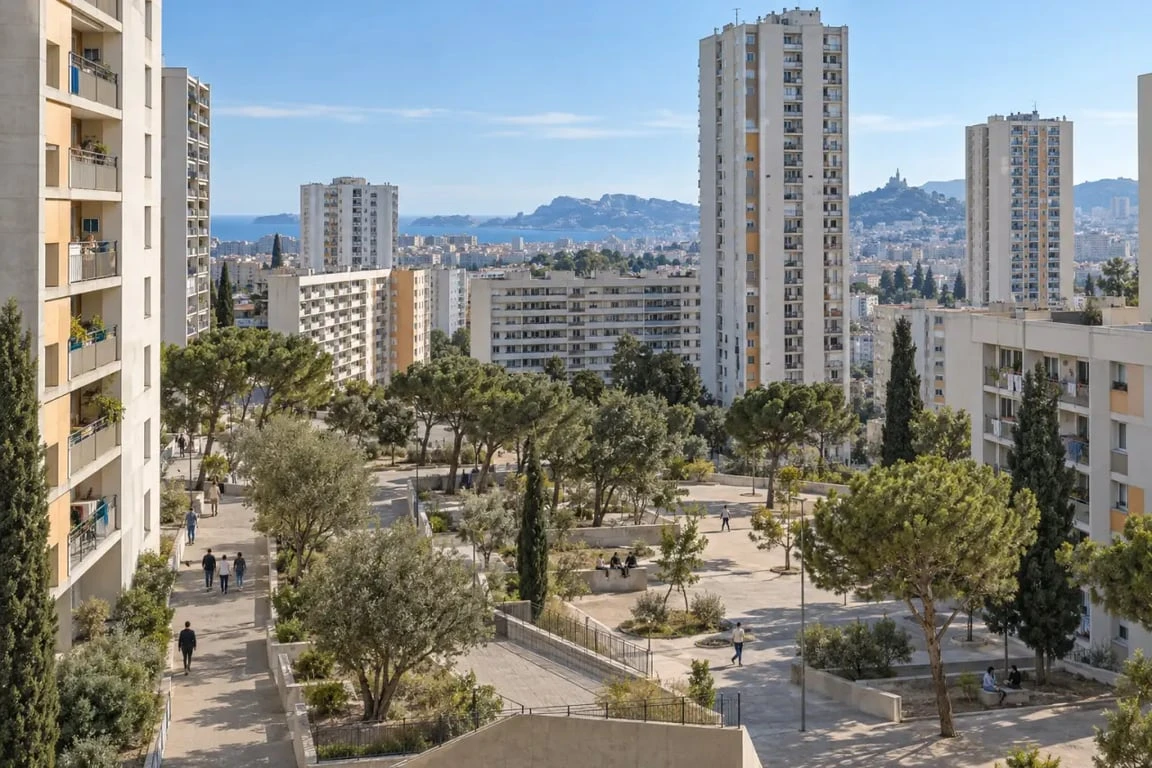 Vue d'ensemble de La Castellane à Marseille et de son habitat collectif dense