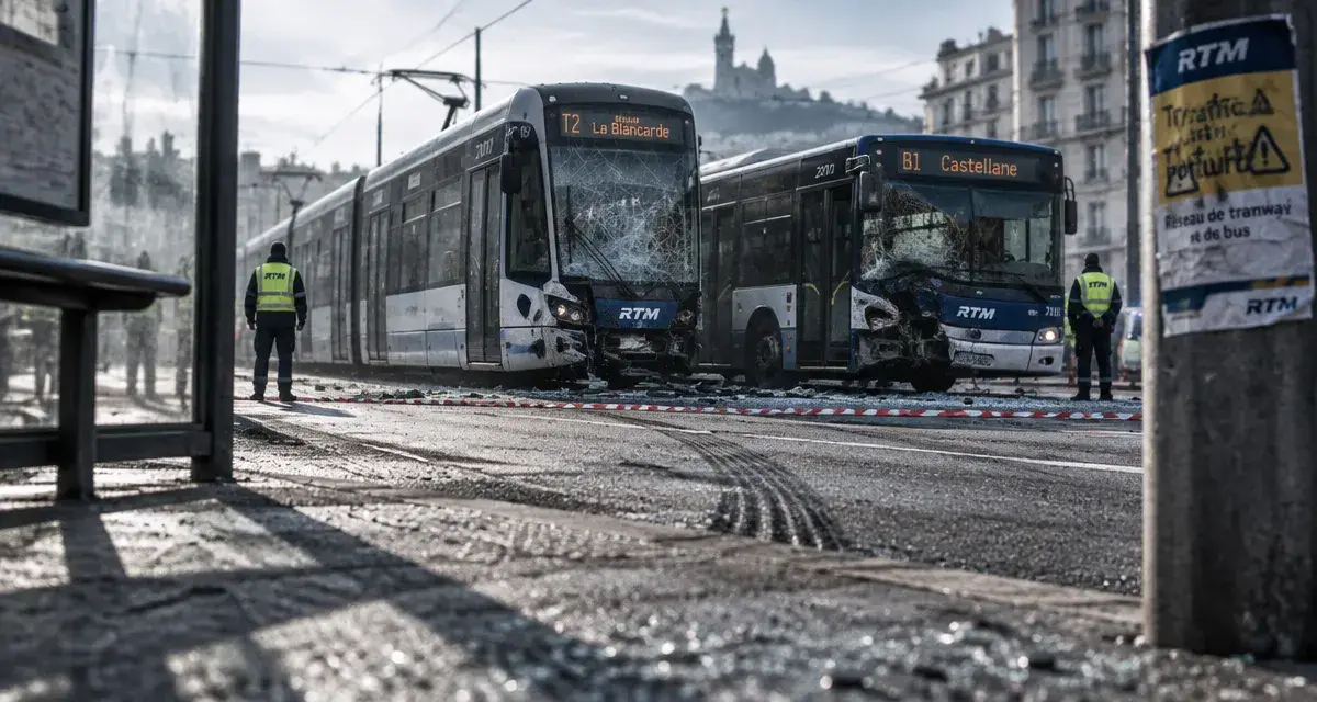 Collision entre un bus 72 et le tramway T2 : trafic perturbé à Marseille