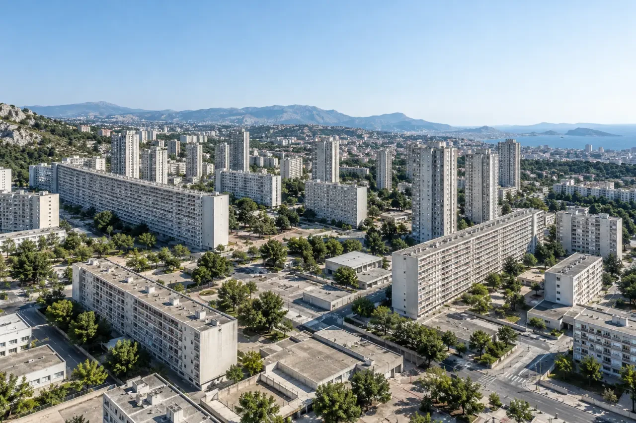 Vue d’ensemble de la cité La Castellane à Marseille dans les quartiers nord